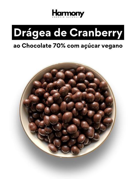 Drágea de Cranberry ao Chocolate 70% Cacau (Zero Açúcar, Vegano)