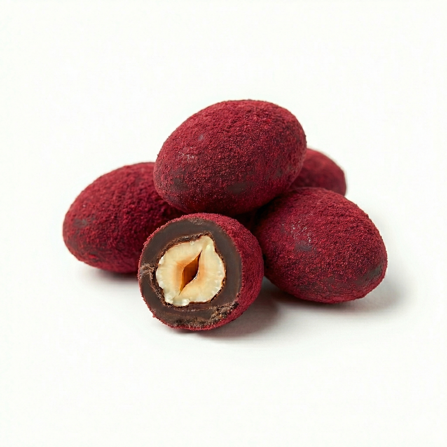 Drágea de Framboesa com Amêndoa ao Chocolate 70% Cacau (Zero Açúcar, Vegano)