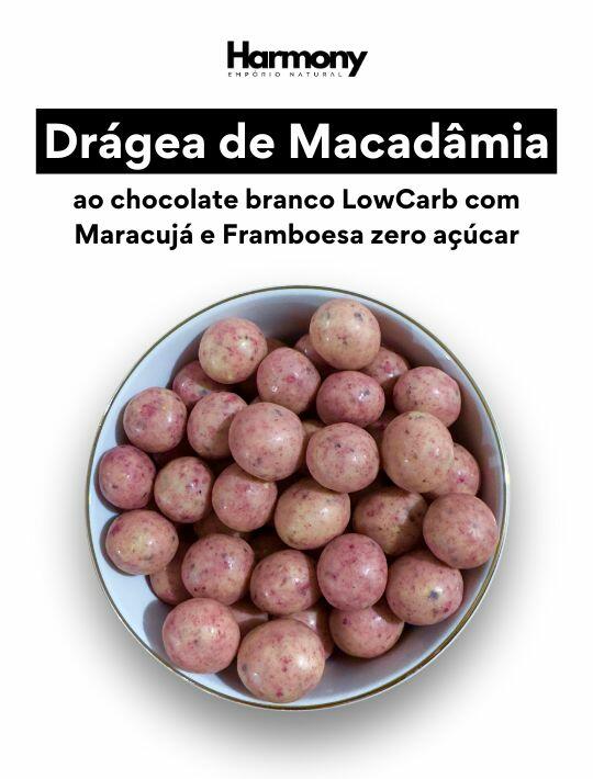 Drágea LowCarb de Macadâmia com Maracujá e Framboesa (Zero Açúcar, Vegano)