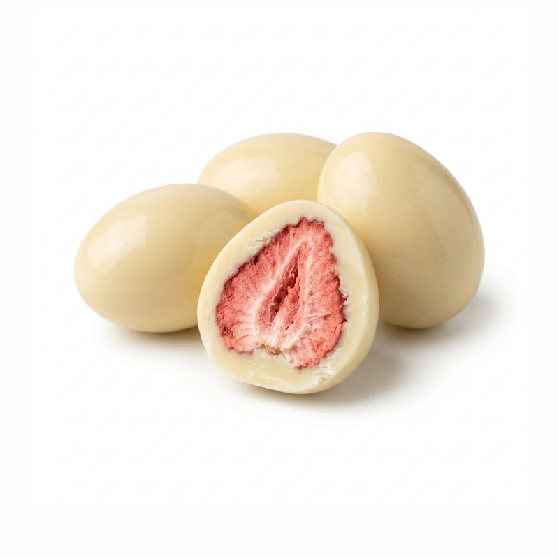 Drágea de Morango Liofilizado ao Chocolate Branco (Zero Açúcar)