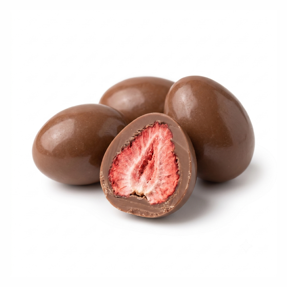 Drágea de Morango Liofilizado ao Chocolate ao Leite (Zero açúcar) - 200g